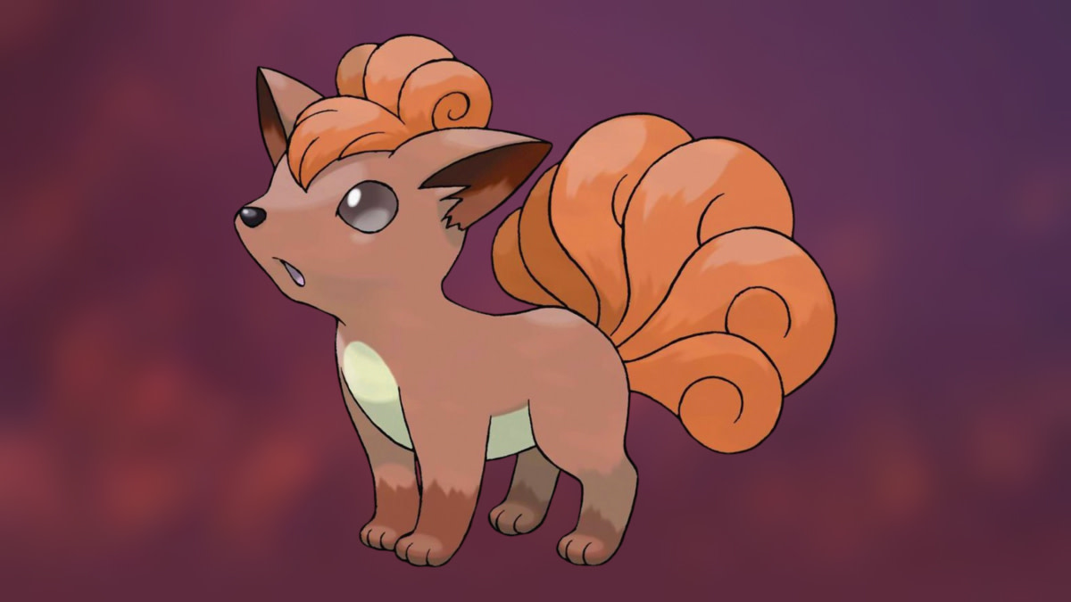 Pokémon Vulpix on Fire background.